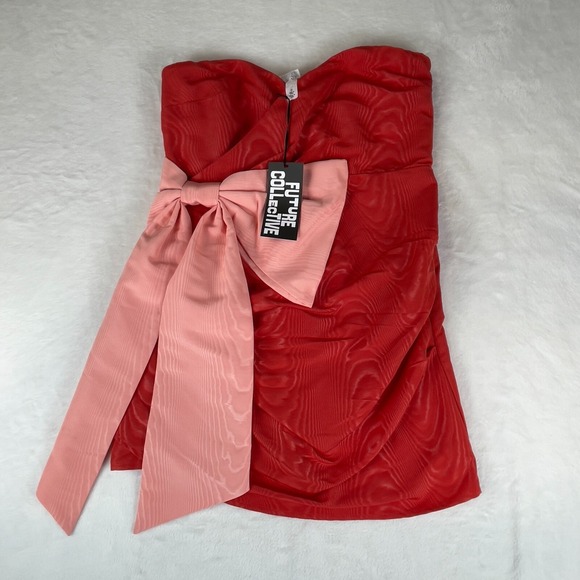 Future Collective Mini Dress Womens Medium Red Holiday‎ Sweetheart Bow Detail - Picture 1 of 4